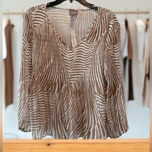 Chico's Brown and White V-Neck Blouse